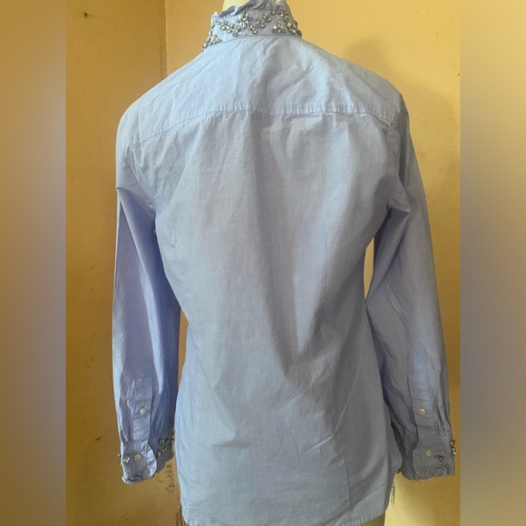 J. Crew Blue 3/4 Sleeve Ruffled Button Down Shirt - Picture 10 of 15